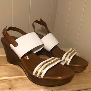 White/Gold Embellished Wedge Sandals